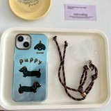 Whirlpool Pattern Blue Brown Puppy With Lanyard Case  For iPhone