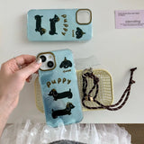 Whirlpool Pattern Blue Brown Puppy With Lanyard Case  For iPhone