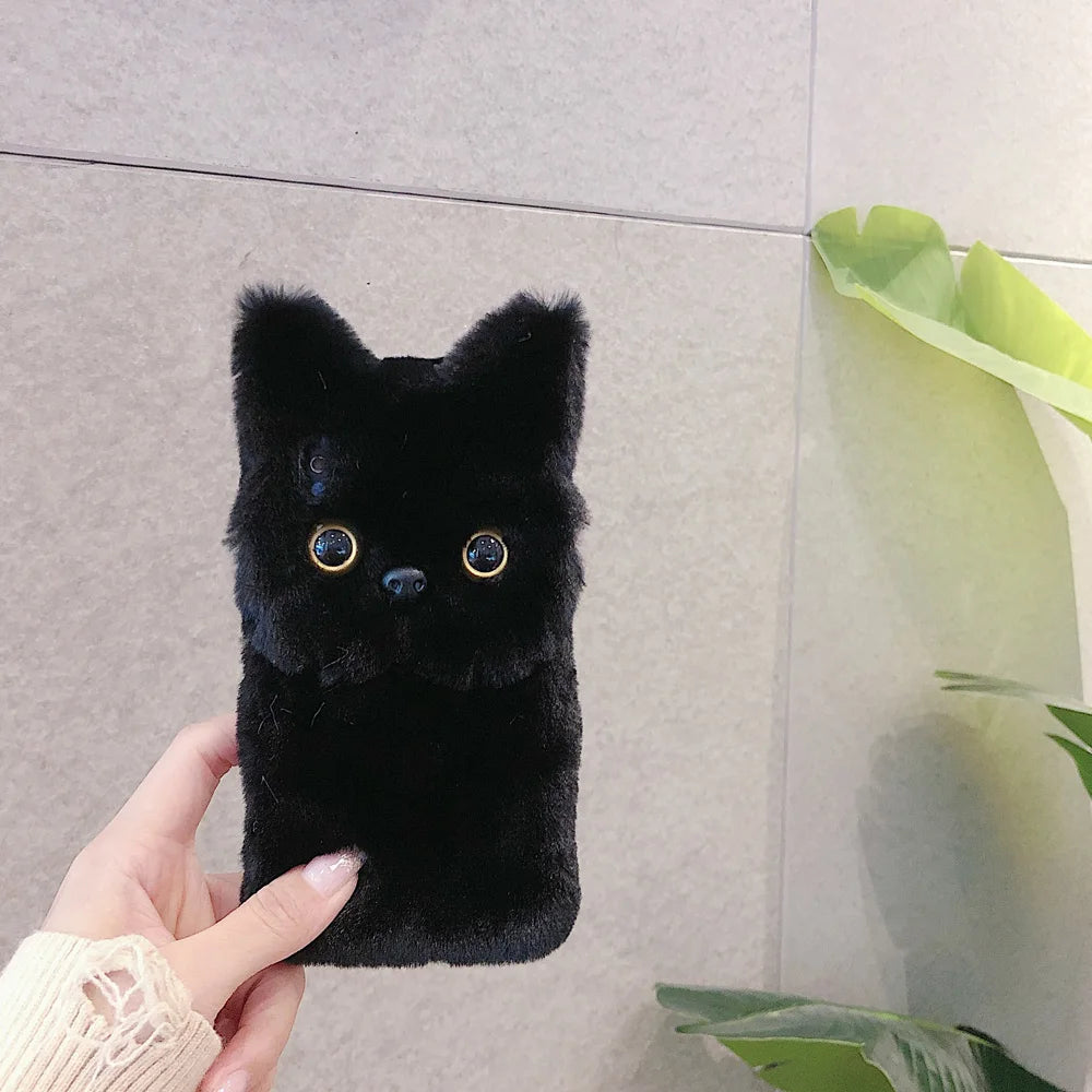 Winter Warm Cat Furry Fur Plush Case For iPhone