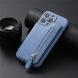 Zipper Cards Holder Leather Wallet Anti-drop Case For iPhone