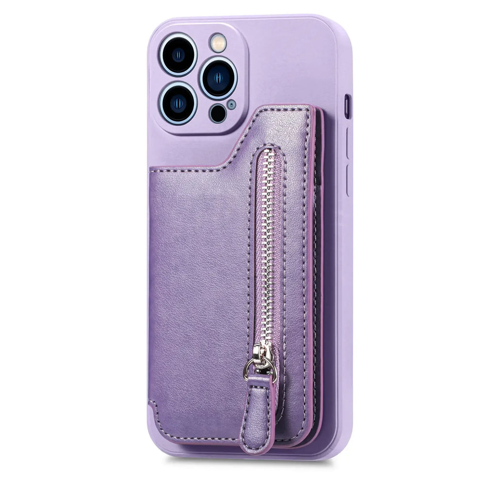 Zipper Cards Holder Leather Wallet Anti-drop Case For iPhone