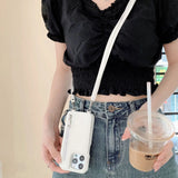 Wallet Makeup Mirror Crossbody Lanyard Card Slot  Case For iPhone