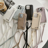 Wallet Makeup Mirror Crossbody Lanyard Card Slot  Case For iPhone