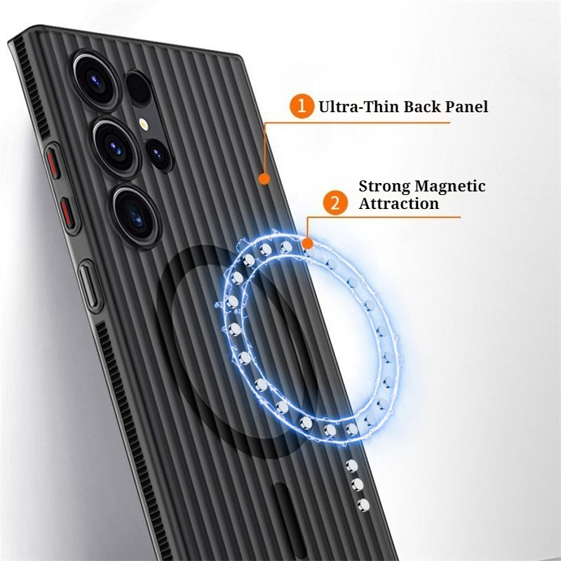 Corrugated Grating Anti-Slip Strip Magnetic Skin-Feel Full-Coverage Drop-Proof Phone Case for Samsung
