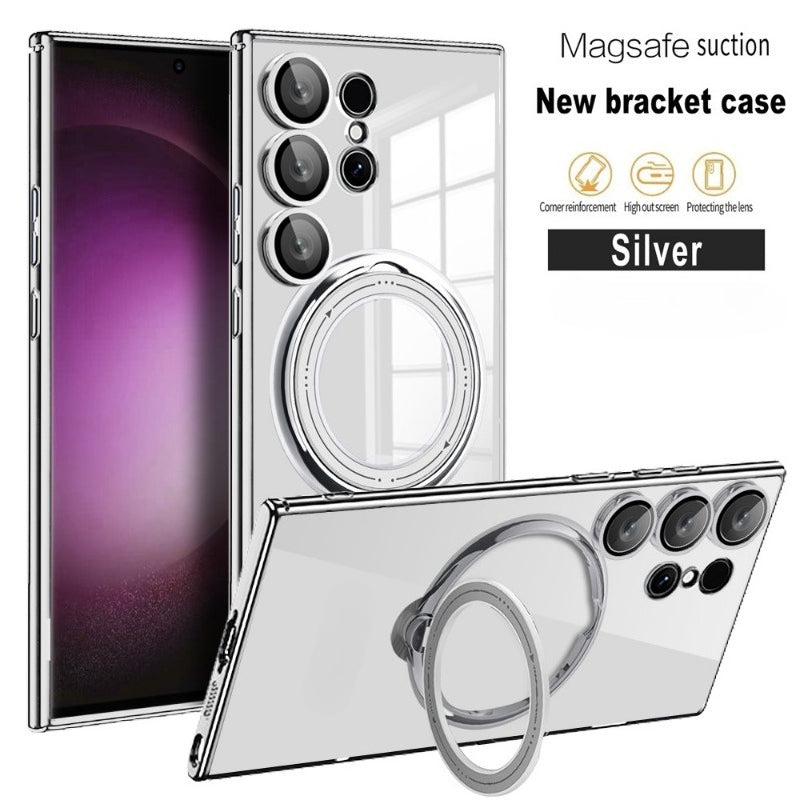 Bright Shield Series Electroplated Magnetic Stand Transparent Phone Case for Samsung