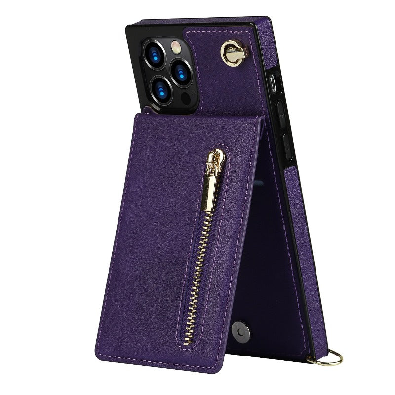 Stylish Leather Crossbody Zipper Back Cover Holder Wallet Card Holder Phone Case 3-In-1 for iphone