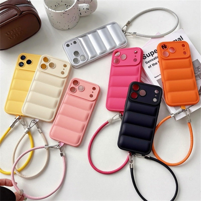 New Leather INS-style Down Jacket Lanyard Phone Case for IPhone