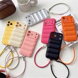 New Leather INS-style Down Jacket Lanyard Phone Case for IPhone