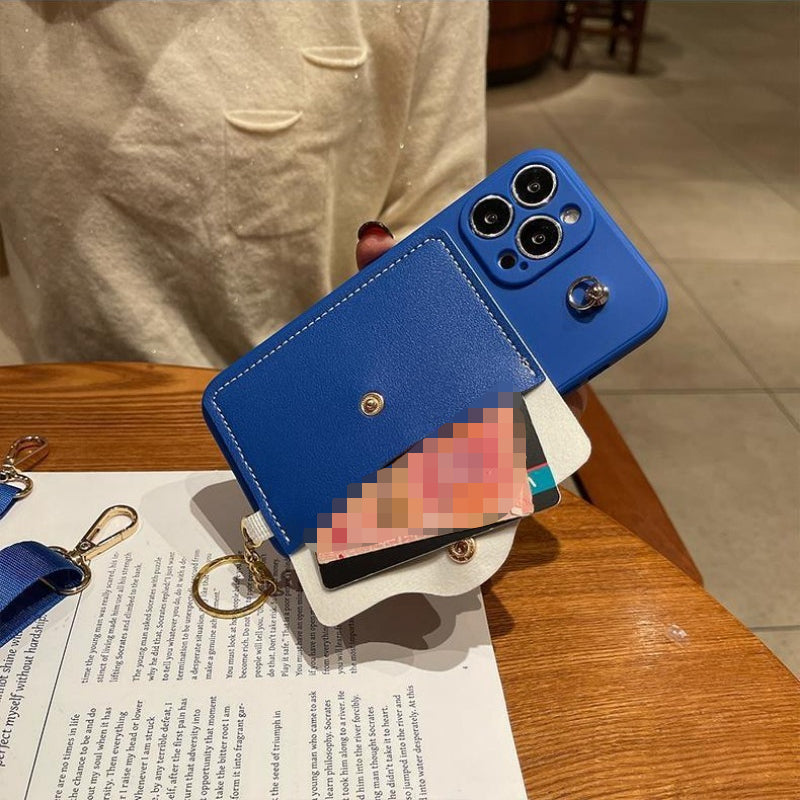 Cartoon Girl Head Crossbody Card Holder Phone Case for IPhone