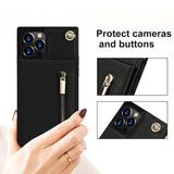 Stylish Leather Crossbody Zipper Back Cover Holder Wallet Card Holder Phone Case 3-In-1 for iphone