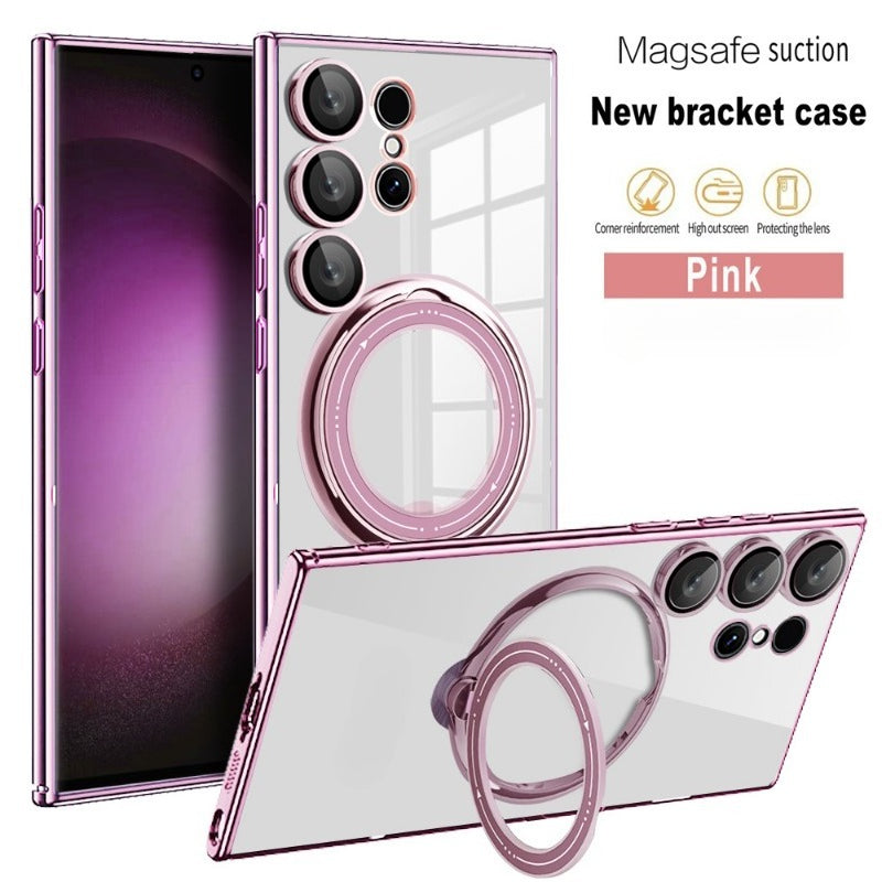Bright Shield Series Electroplated Magnetic Stand Transparent Phone Case for Samsung