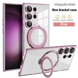 Bright Shield Series Electroplated Magnetic Stand Transparent Phone Case for Samsung