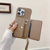 Detachable Multiple Card Holder Small MirrorAnd Lanyard Case for iPhone
