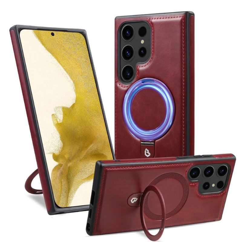 High-End Leather Magnetic Stand Full-Coverage Shockproof Phone Case for Samsung