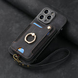 RFID Anti-theft Finger Ring Buckle Lanyard Multi-function Card Holder Phone Case for IPhone