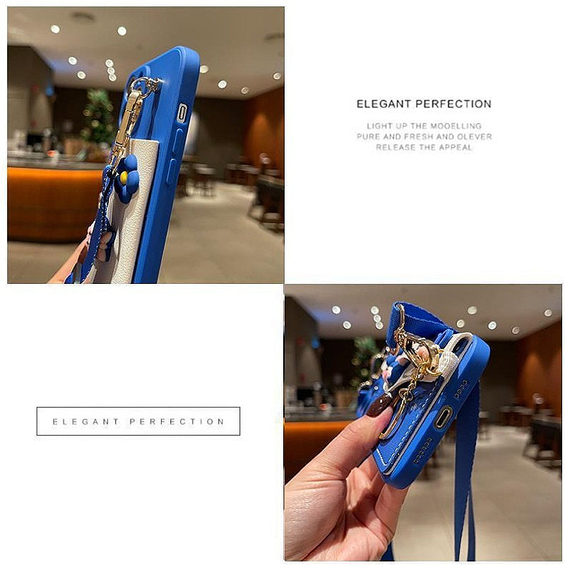 Cartoon Girl Head Crossbody Card Holder Phone Case for IPhone