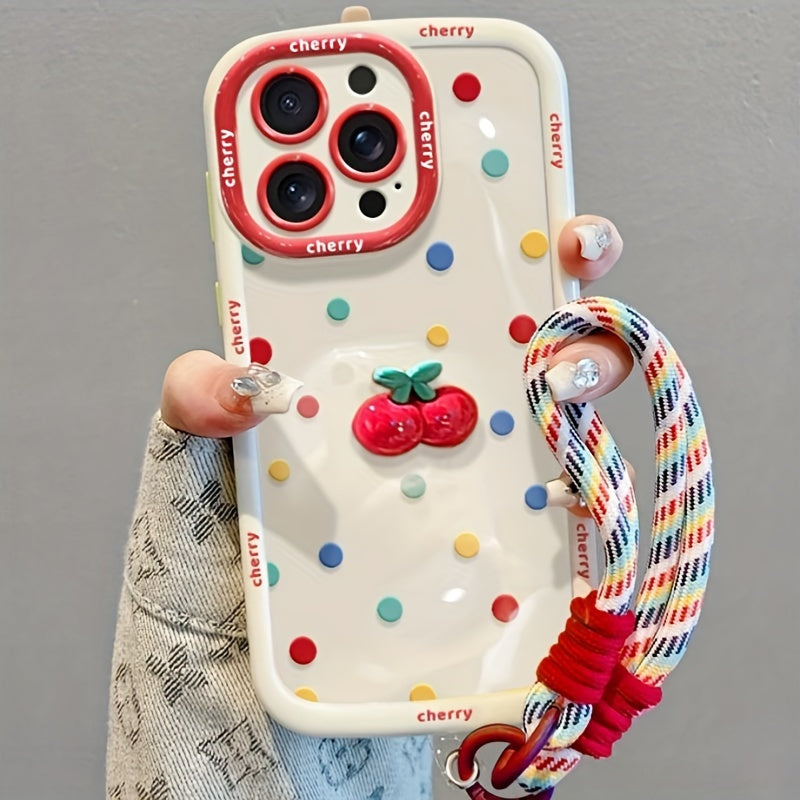 Cream shell painted cherry doll with hanging rope Case for iPhone