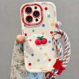 Cream shell painted cherry doll with hanging rope Case for iPhone