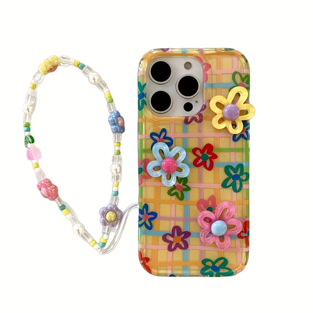 Chain Colorful Striped Three-Dimensional Flower  Case for iPhone