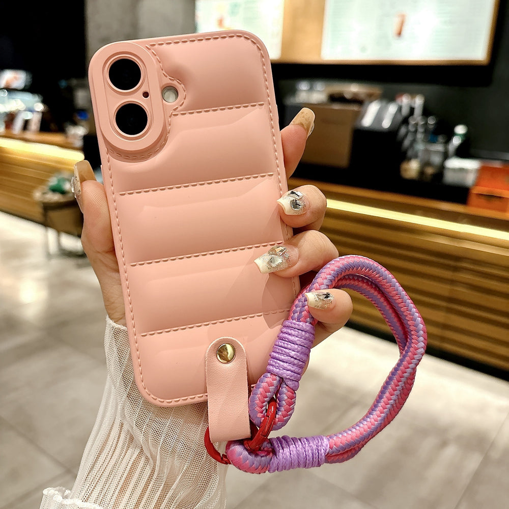 Simple Down Jacket with Lanyard Case for iPhone