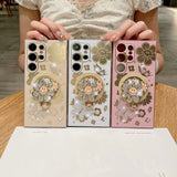 Rhinestone Butterfly And Flower Magnetic Phone Case for Samsung