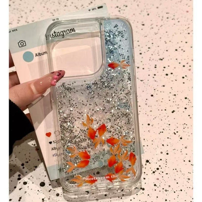 Cute glitter goldfish quicksand shell Case for iPhone