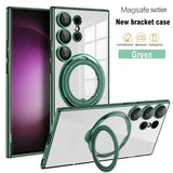 Bright Shield Series Electroplated Magnetic Stand Transparent Phone Case for Samsung