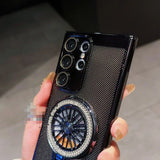 Rotating Gyroscope Stand Electroplated Heat Dissipation Mesh Phone Case for Samsung