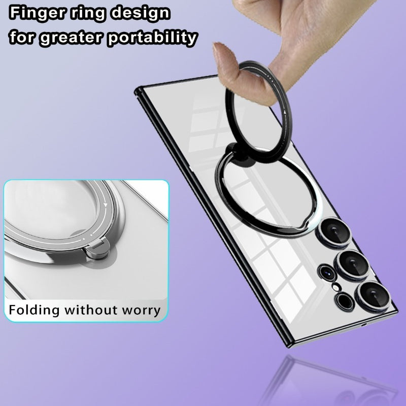 Bright Shield Series Electroplated Magnetic Stand Transparent Phone Case for Samsung