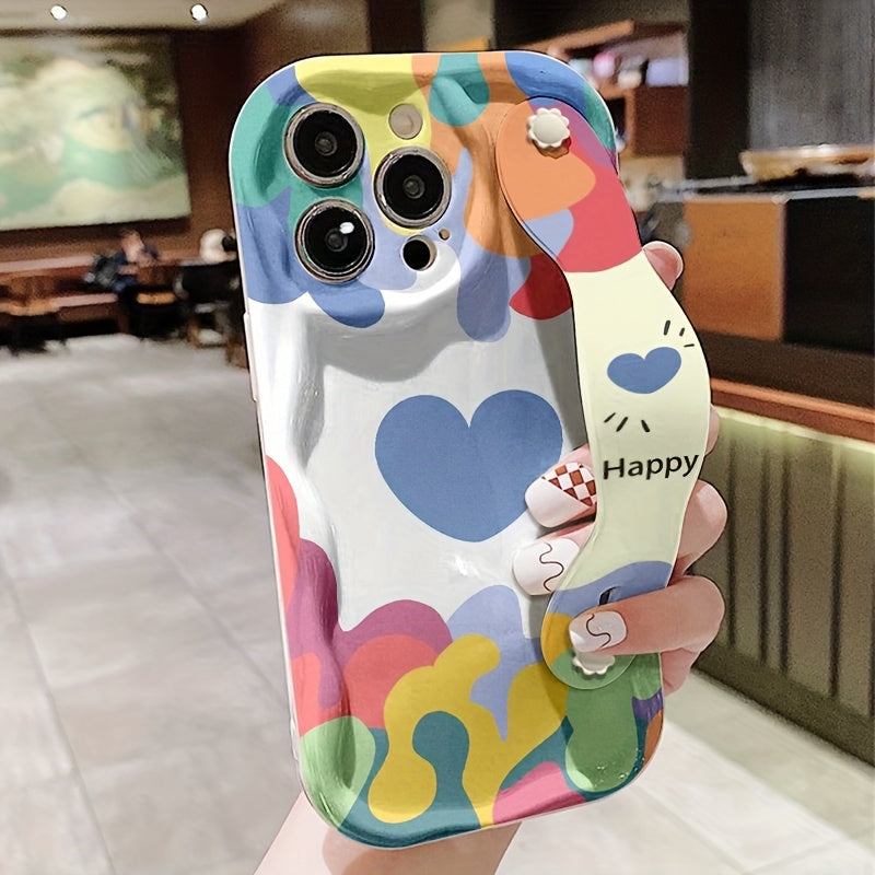Anti-Drop Cream Strap Style Anime Pattern Print Case for iPhone