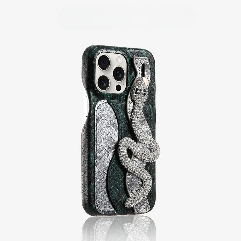 High-grade Snake Pattern Card Holder Diamond Wristband Case For iPhone