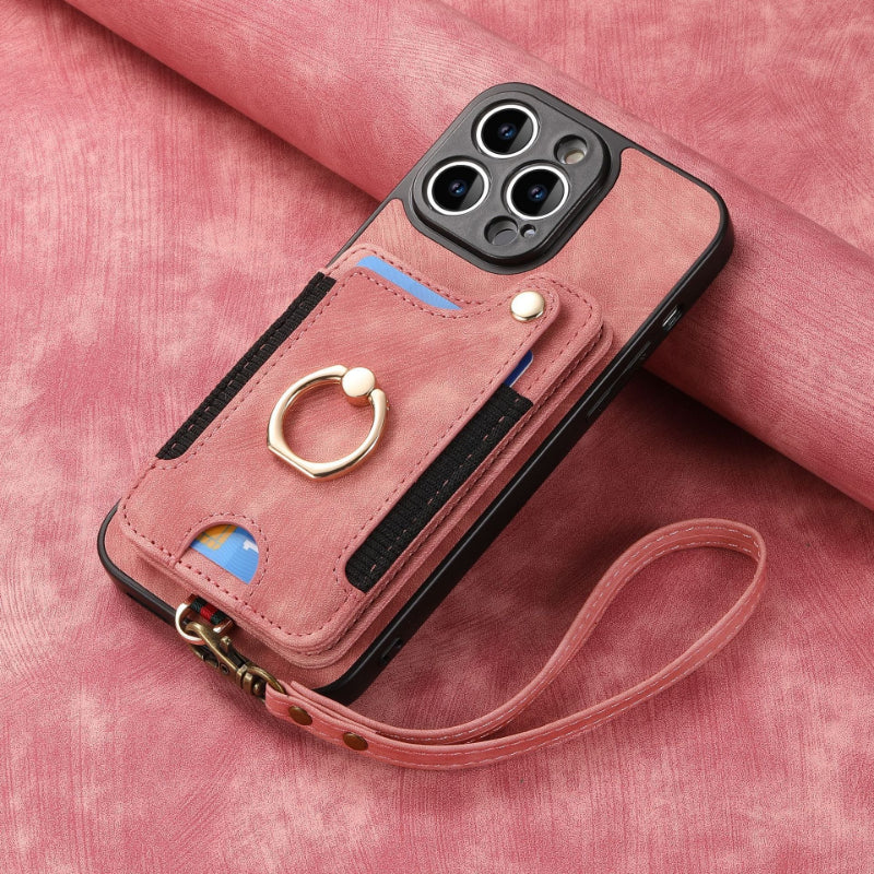 RFID Anti-theft Finger Ring Buckle Lanyard Multi-function Card Holder Phone Case for IPhone