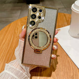 Rhinestone Glitter Magnetic Mirror Stand Anti-drop Phone Case for Samsung