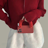 Vintage Red Cotton Lambswool Portable Wristband Case for iPhone