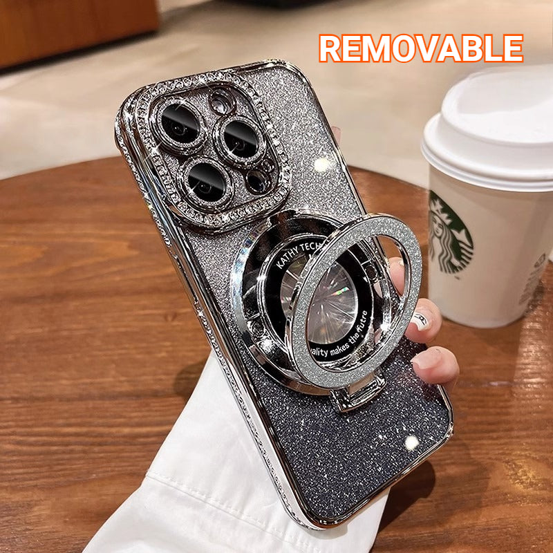 Rhinestone Magnetic Glitter Anti-fall Mobile Phone Case with Stand for IPhone