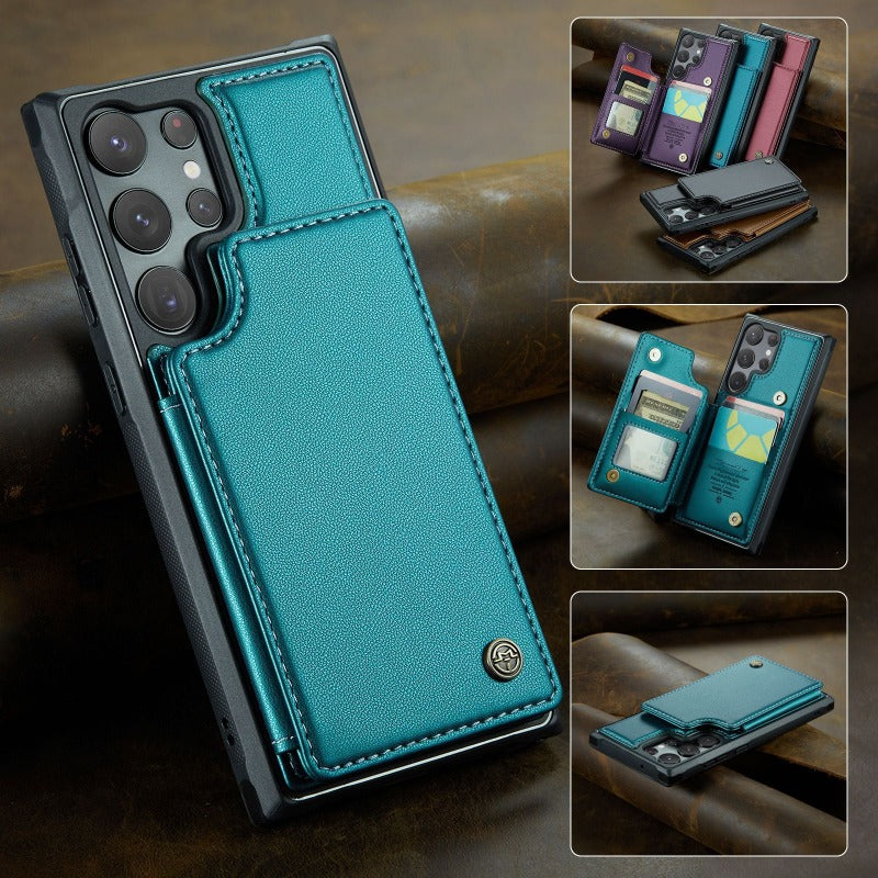 New RFID Card Insert Anti-drop Leather Case and Anti-theft Phone Case for Samsung