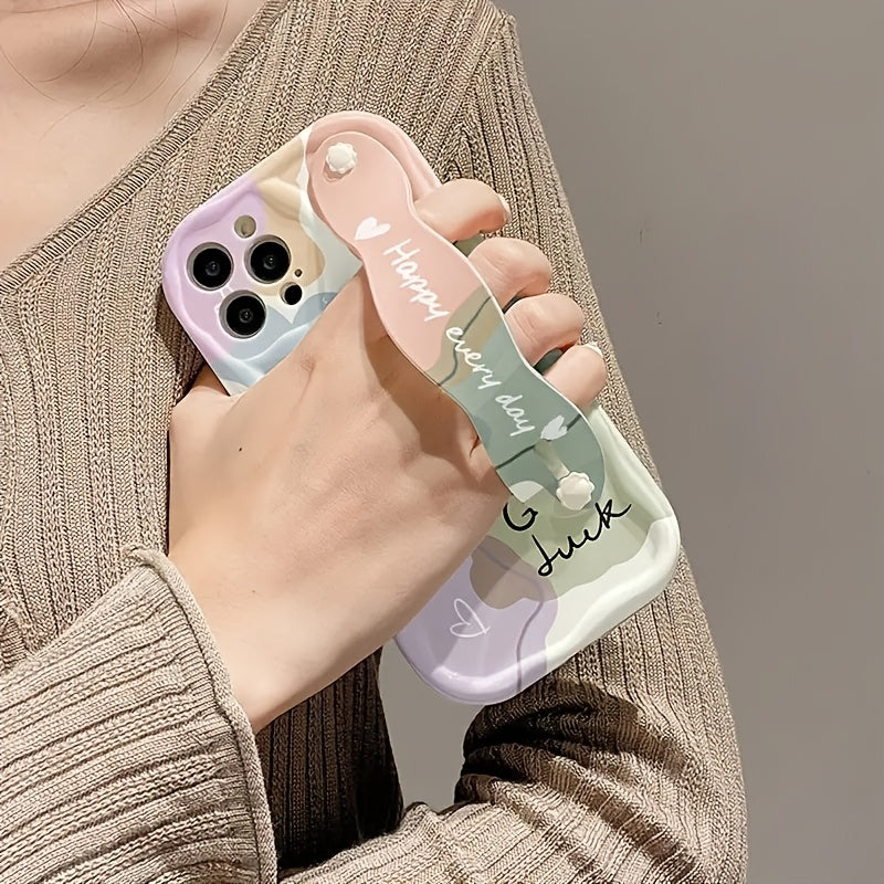 Oil painting smiley face strap Case for iPhone