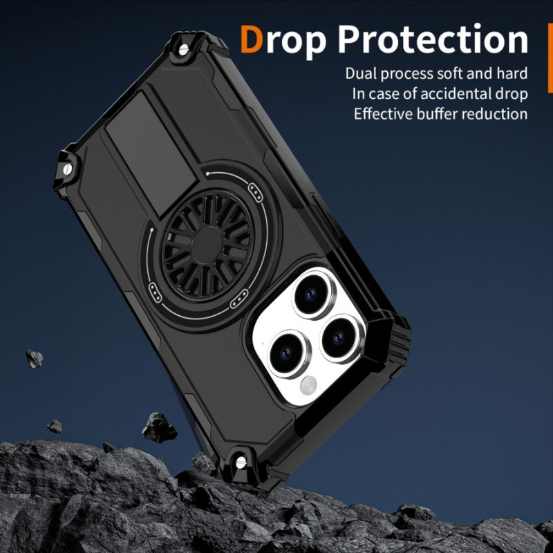 Anti-Drop Case with Stand  Fan Rotation Magnetic case for iPhone