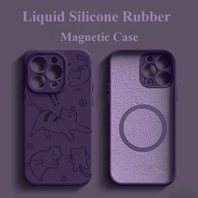 Magnetic Liquid Silicone Cat Drop-Proof Case For iPhone