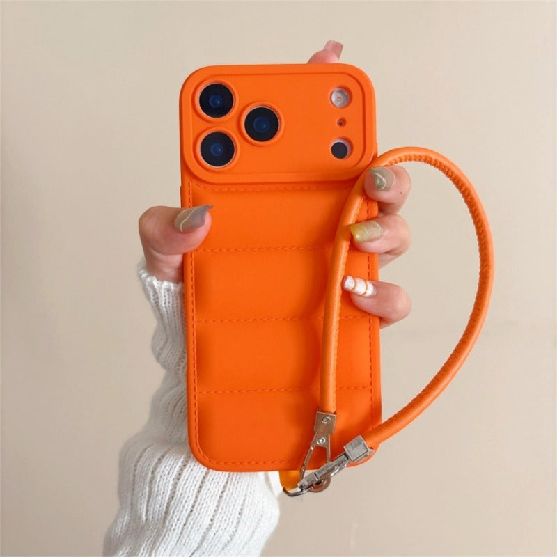 New Leather INS-style Down Jacket Lanyard Phone Case for IPhone