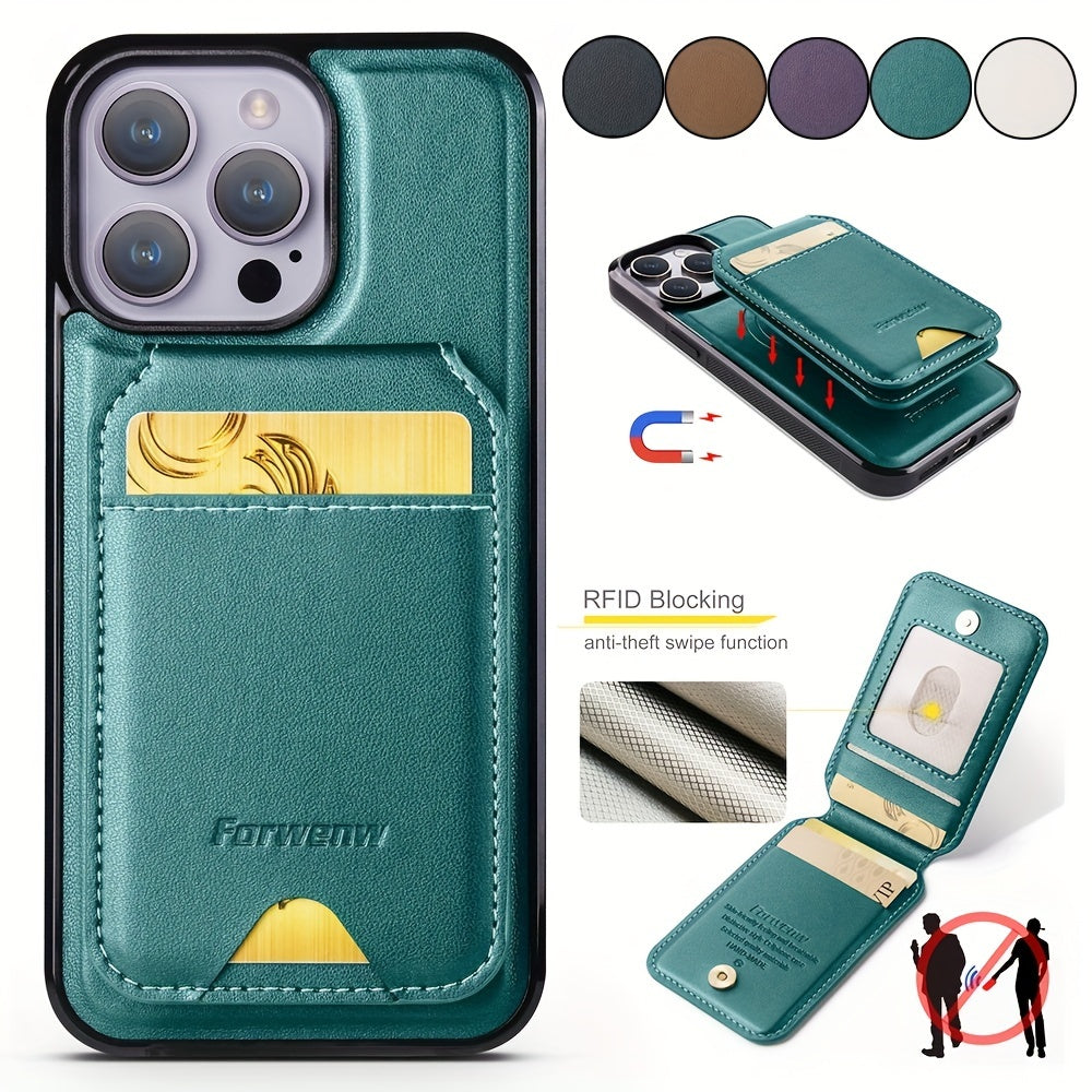 RFID Anti-theft Swipe Magnetic Faux Leather Wallet Case for iPhone