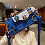 Cartoon Girl Head Crossbody Card Holder Phone Case for IPhone