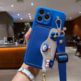 Cartoon Girl Head Crossbody Card Holder Phone Case for IPhone