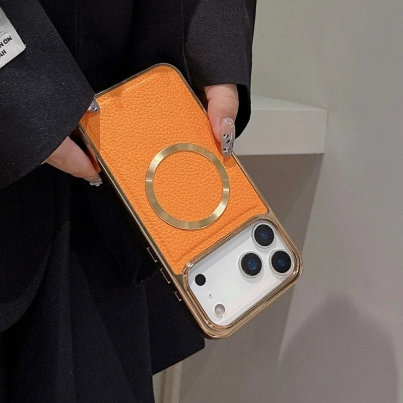 Litchi Pattern PU Leather Magnetic Plating Bumper Case for iPhone