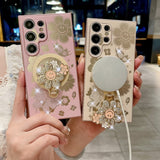 Rhinestone Butterfly And Flower Magnetic Phone Case for Samsung