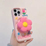 Cute 3D Floral Bracket Soft Silicone Flower Stand Holder Case  for iPhone