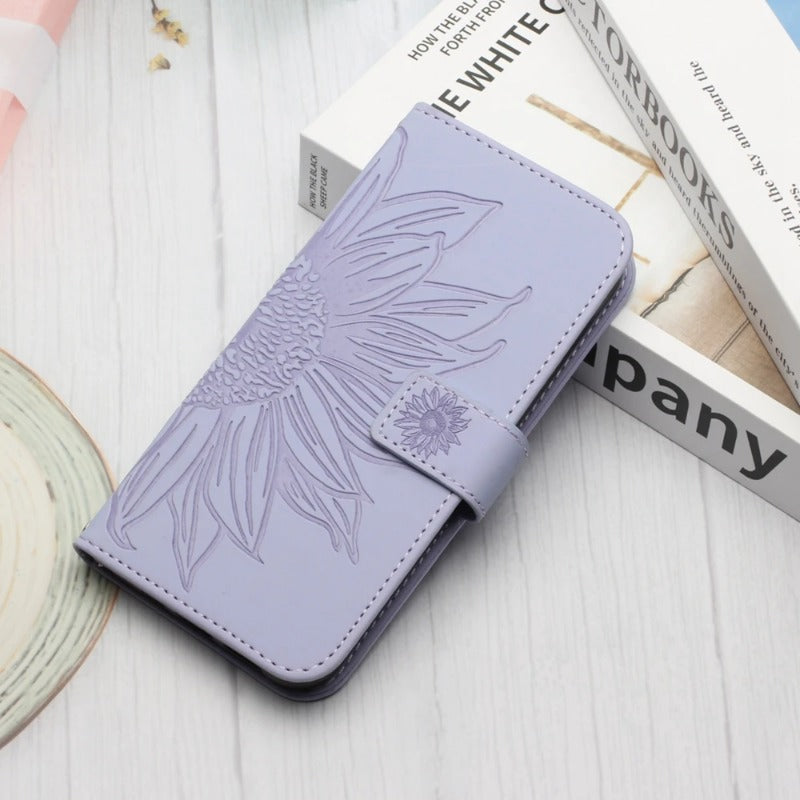 Wallet Flip Sunflower Leather Back Case for iPhone