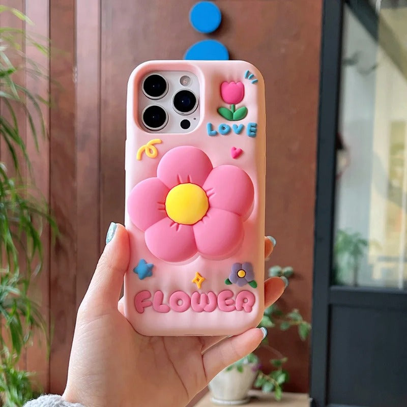 Cute 3D Floral Bracket Soft Silicone Flower Stand Holder Case  for iPhone