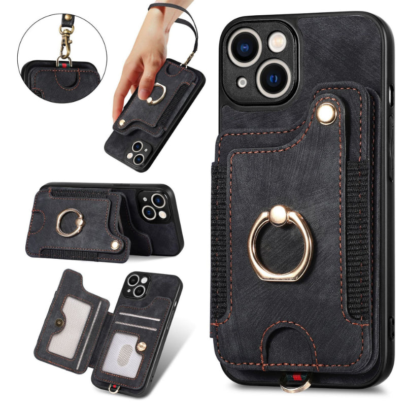 RFID Anti-theft Finger Ring Buckle Lanyard Multi-function Card Holder Phone Case for IPhone