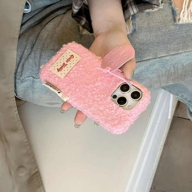 Solid Color Woolen Velvet Minimalist And Unique Tag Phone Case for IPhone